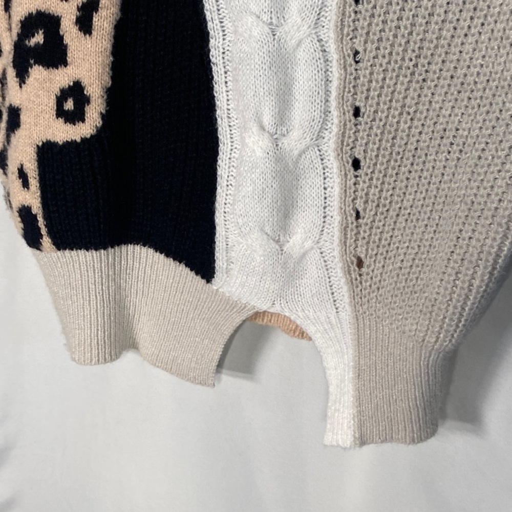 BiBi Patchwork Leopard Cable Knit Sweater Denim S… - image 8